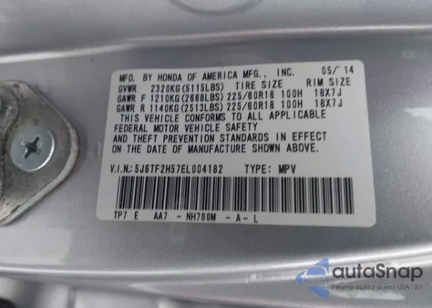 2014 Honda Crosstour Ex-L V6 from USA, damaged, VIN 5J6TF2H57EL004182